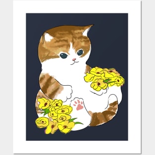 Mofu sand cat with flowers Posters and Art